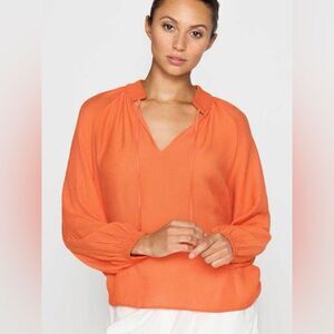 BROCHU WALKER Amaia Tie-Neck Crinkle Blouse in Papaya Orange Sz Medium
